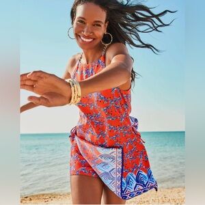 Lilly Pulitzer Pearl Romper in Picante Coral Heebee Zeebees